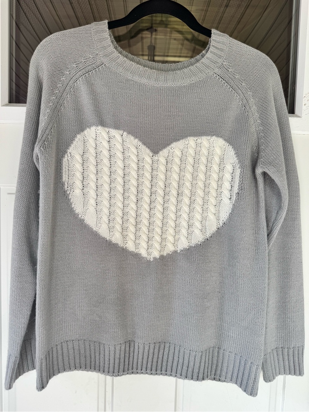 Women’s Gray Sweater with Cream Heart Knit